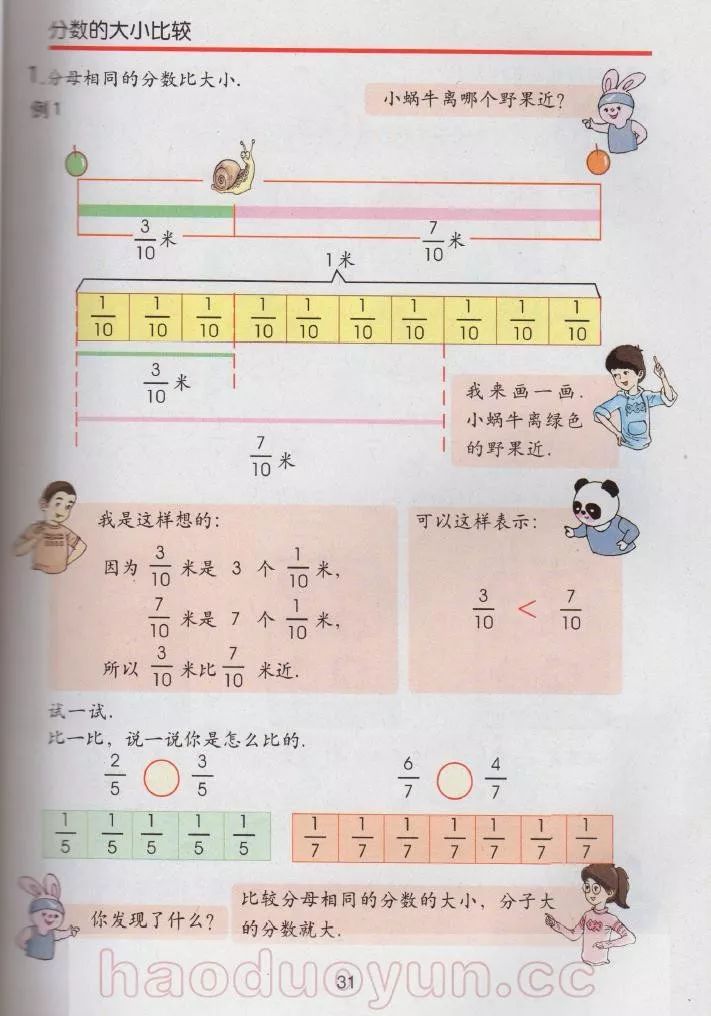 分数的大小比较 Page31 沪教版四年级数学上册电子课本 教材 教科书 好多电子课本网