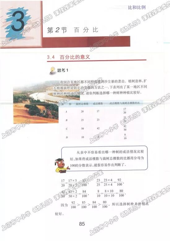 3 4 百分数 百分比 百分率的意义百分号 Page85 沪教版六年级数学上册电子课本 教材 教科书 好多电子课本网