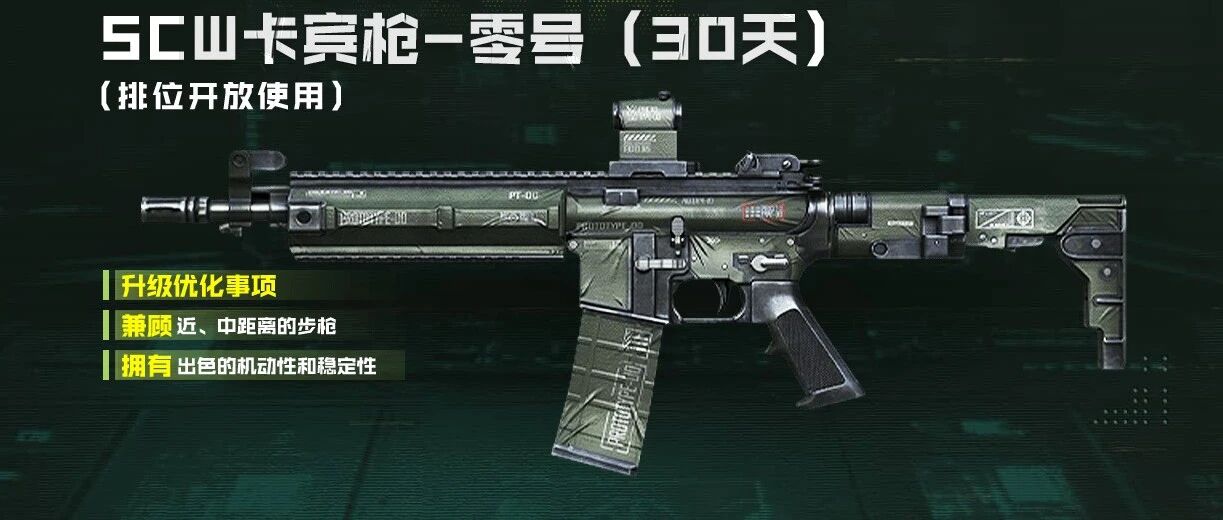 CF武器折扣店更新，限时领SCW-卡宾枪-零号30天