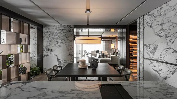 Arabescato Marble Dinning Room Wall Project.jpg