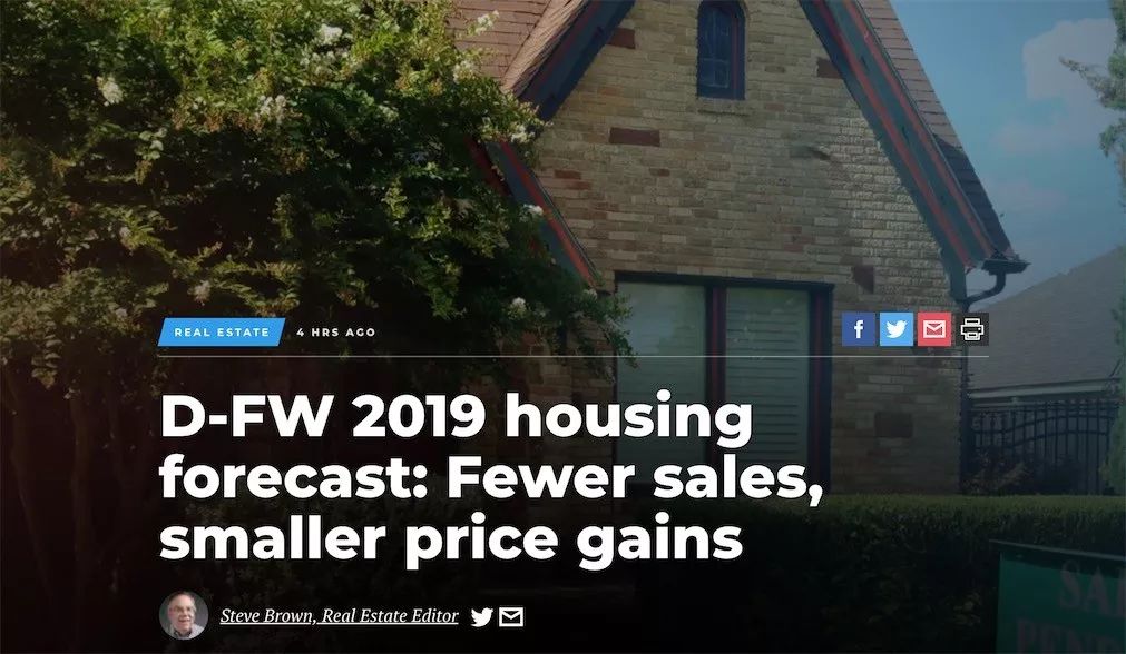 最新报告：2019 Dfw房价走势预测