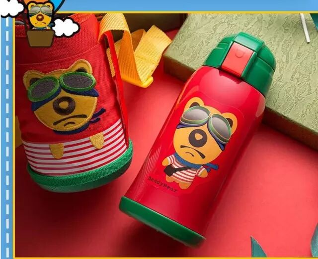 韩国杯具熊保温杯焖烧杯儿童水杯带吸管不锈钢