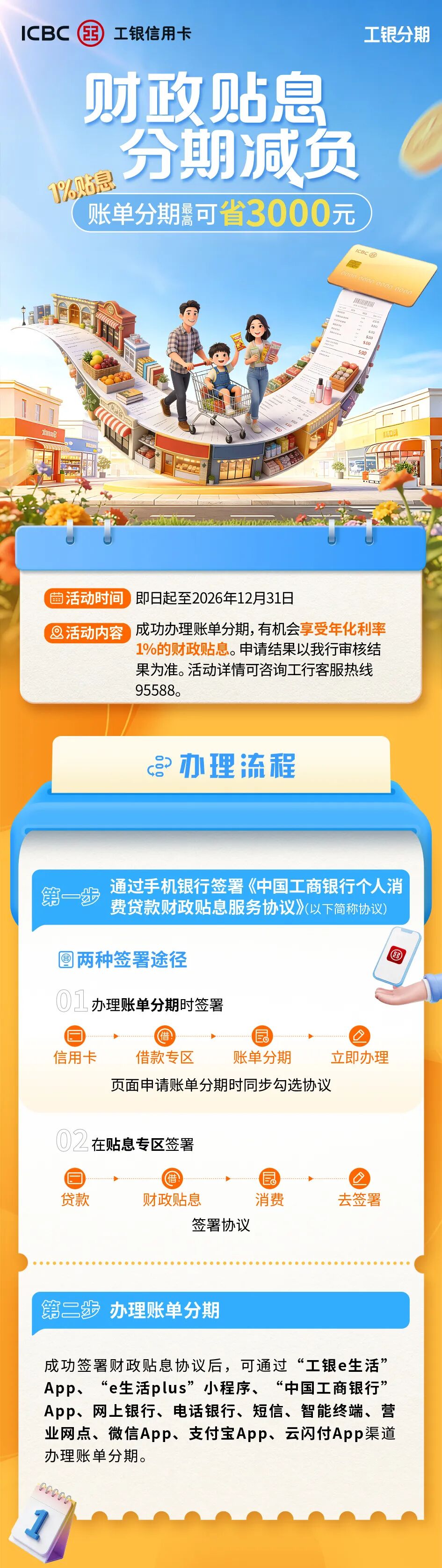 ◉财政贴息 ▏工银信用卡账单分期享财政补贴！最高可省3000元！
