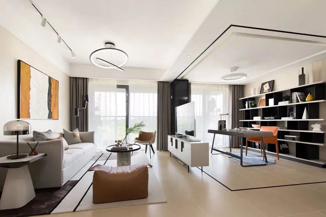 104㎡现代简约，淡雅舒适空间，点缀活泼的配色！