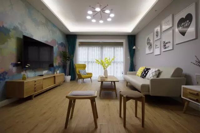 121㎡北欧风格装修，这电视墙实在太漂亮了！