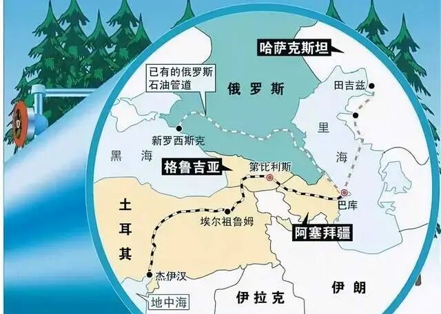 那条管道起点为阿塞拜疆首都巴库(巴库油田),经过格鲁吉亚首都