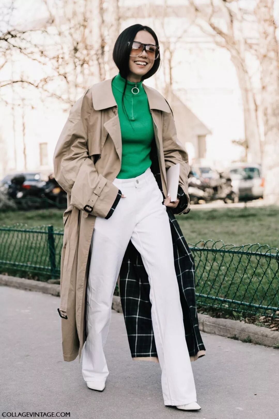 春天穿风衣+阔腿裤，简直就是气质精