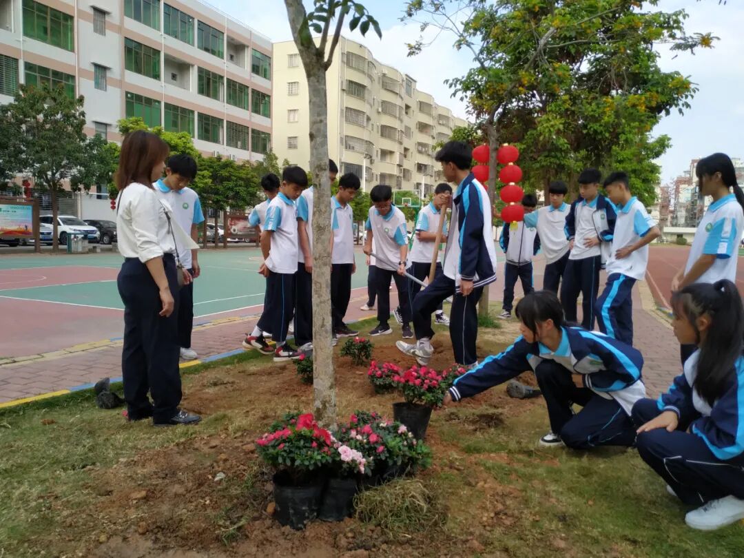 庄山中学开展我为校园添新绿系列植树活动