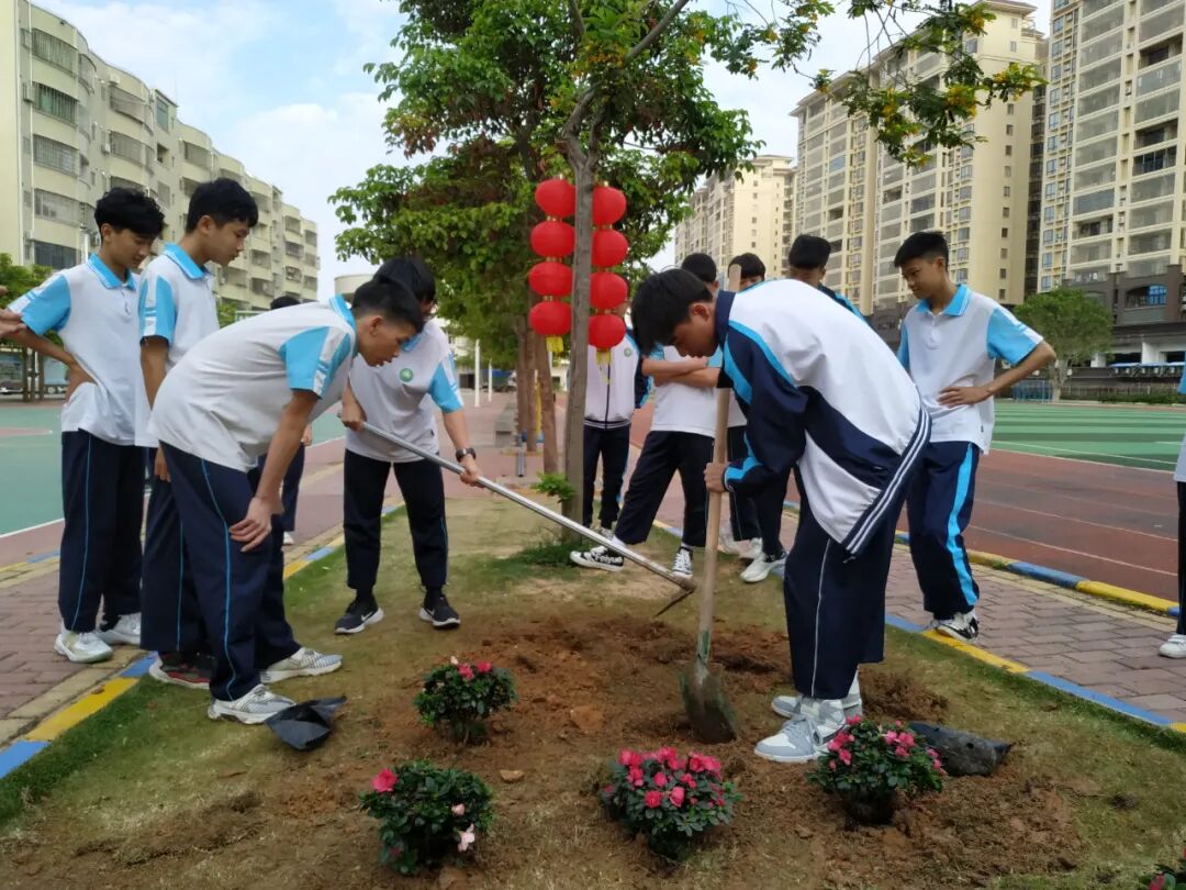 庄山中学开展我为校园添新绿系列植树活动