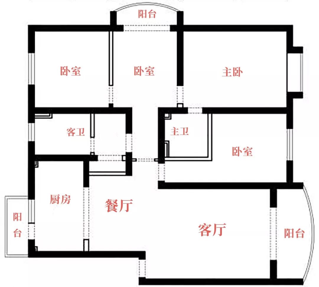 119㎡老舊精裝房大變身，新增門廳+玻璃廚房，這次的戶型改造超實用！ 家居 第4張