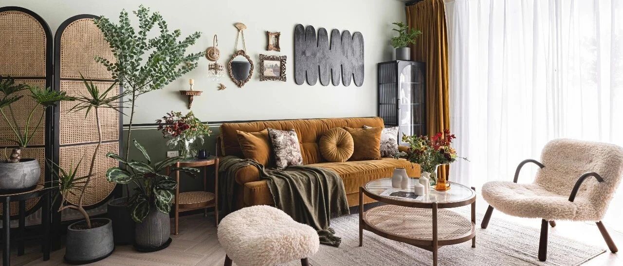 14万改造108㎡精装房，复古橄榄绿+暖姜黄，她家美得像幅画！