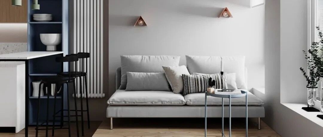 年轻夫妻买下30㎡小公寓，吧台隔断+柔和中性色，轻巧实用！