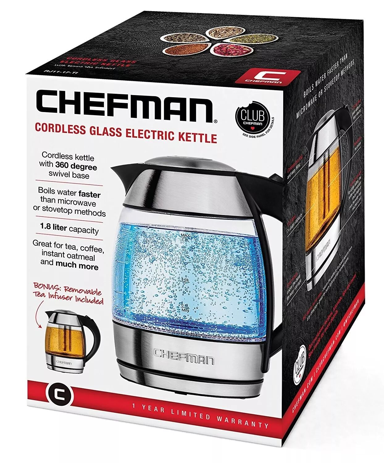 chefman1.8升烧水/泡茶二合一 玻璃电水壶特卖!