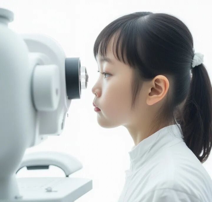 正在检查眼睛的小女孩