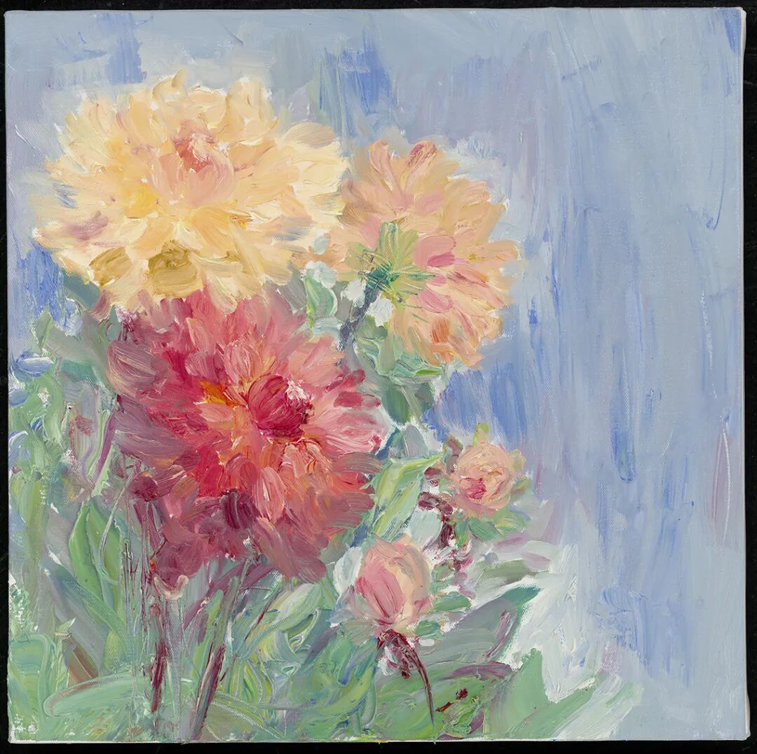 《晴日大丽》 油画 60x60cm