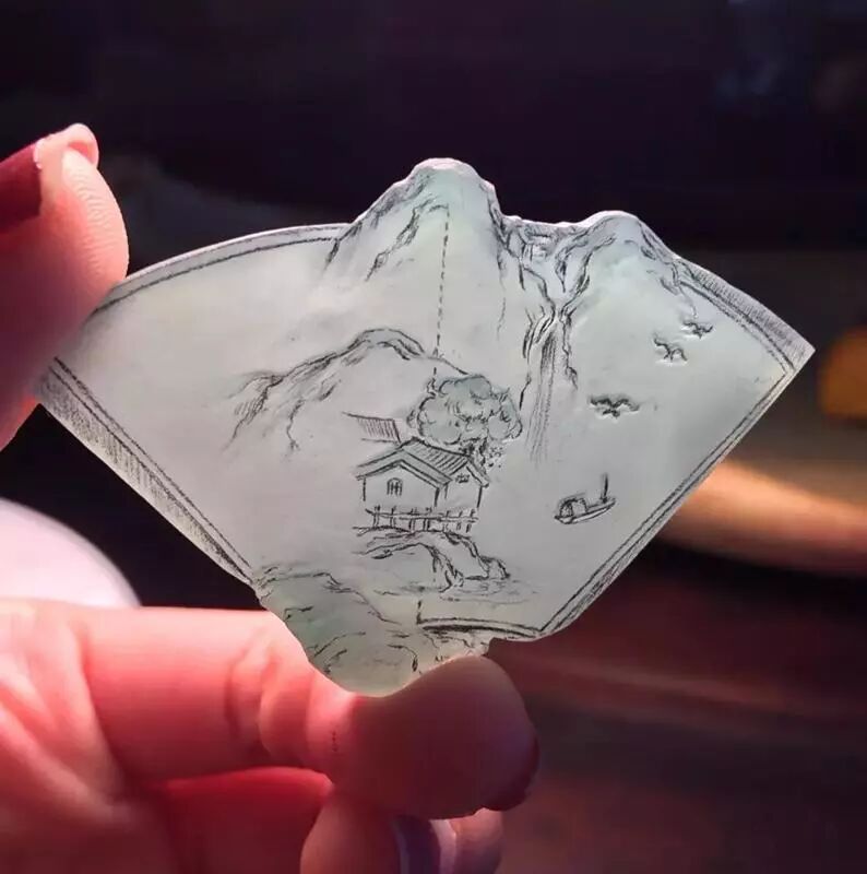 朋友手中买下的边角料, 雕刻出的成品山水如画尽显诗意!