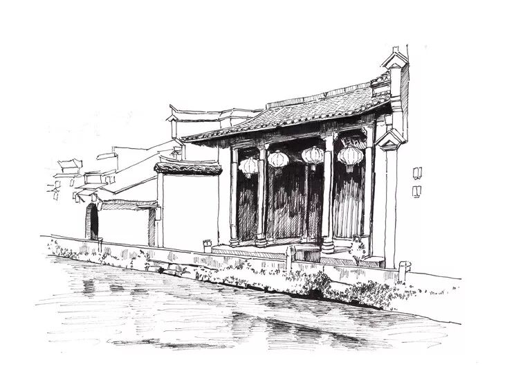 因为要表现光感,下面的暗部颜色要重一点,所以屋顶的瓦片不要画黑了