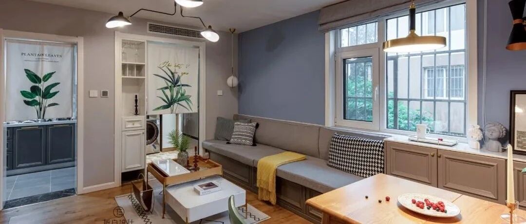 一家四口的70㎡温馨小家，贯穿客餐厅的超长创意卡座，一举多得！