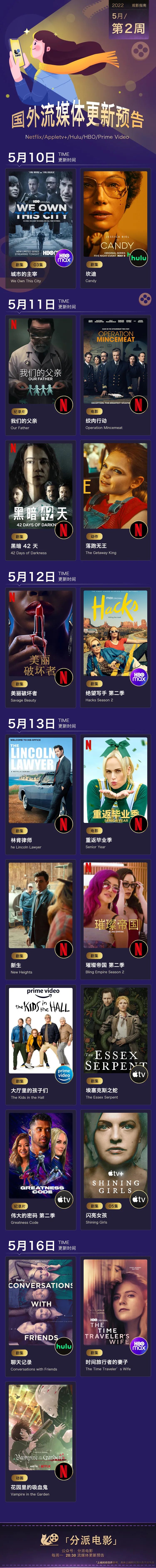 流媒体Netflix/AppleTV/Hulu/HBO上线更新预告（5月第2周）