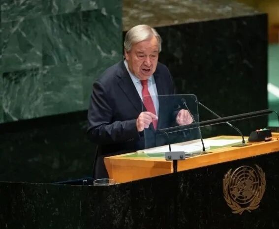 当地时间9月24日，第79届联大一般性辩论在纽约联合国总部开幕。图为联合国秘书长古特雷斯发言。<a target='_blank' href='/'>中新社</a>记者 廖攀 摄