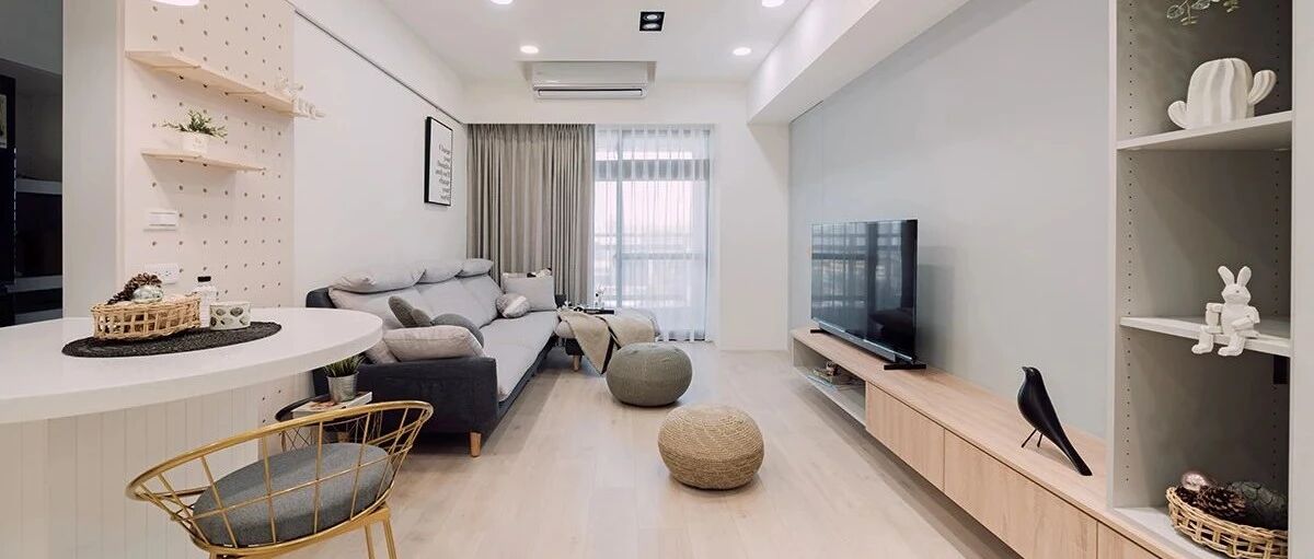 99㎡北欧风婚房：粉橘+暖棕与一抹淡蓝恬美生活！