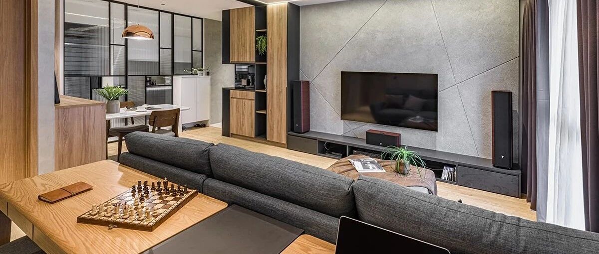 92.4㎡现代质感住宅：打造黑白+木质弧线沉稳生活