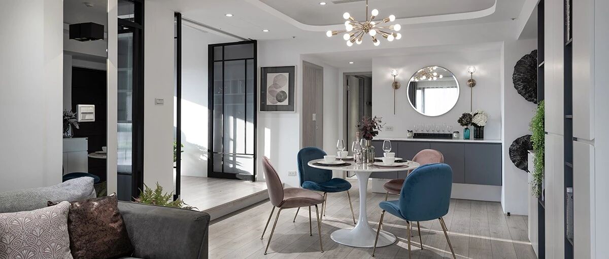 76㎡​轻奢女子公寓：大理石纹+圆弧设计，构筑优雅温馨宅