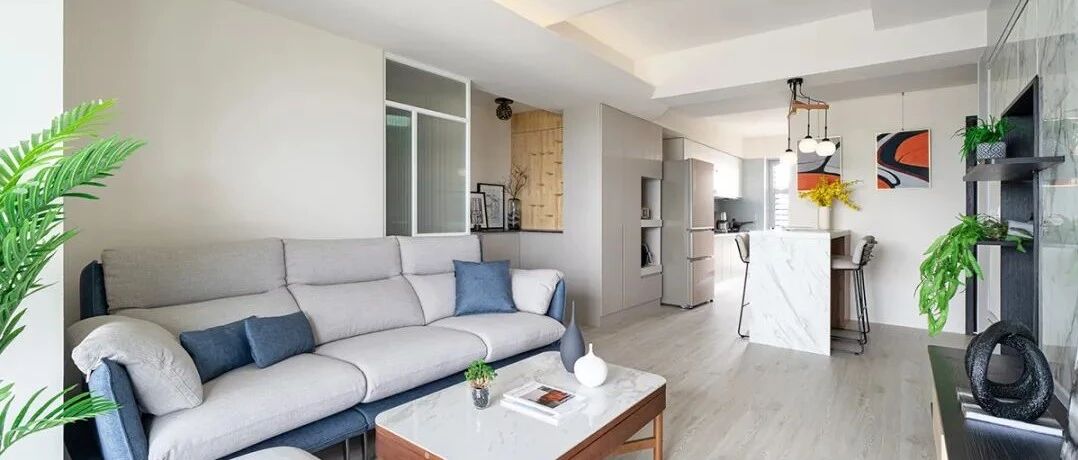 125㎡北欧新婚宅：莫兰迪蓝+仿大理石背墙，打造骨子里的优雅质感