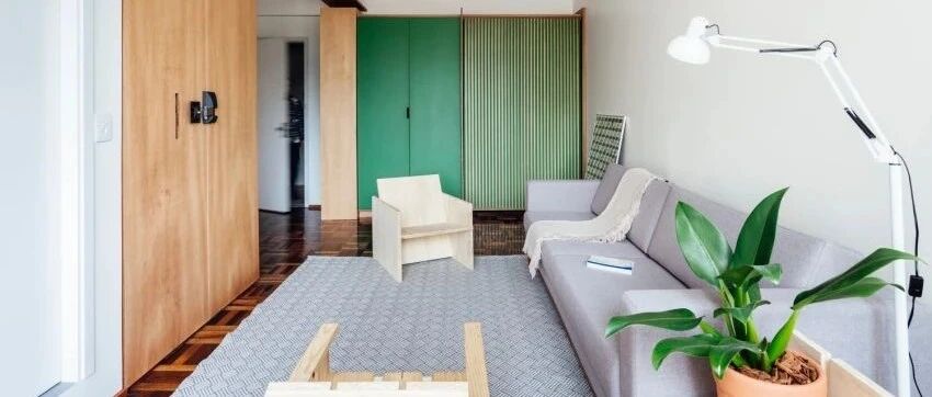 30平小户型简约机能宅：灰+绿完全融合点燃清新感