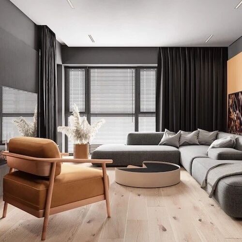 乌克兰69平简约风住宅：南瓜橘 x 雾黑灰！