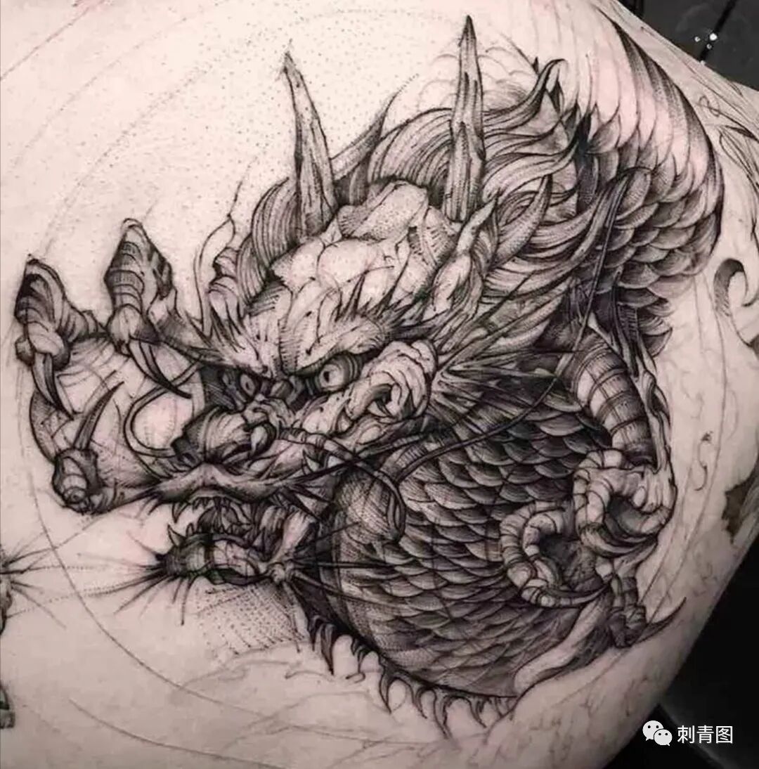 纹身手稿龙半甲纹身过肩龙纹身龙线条纹身纹身图案 刺青图 微信公众号文章阅读 Wemp