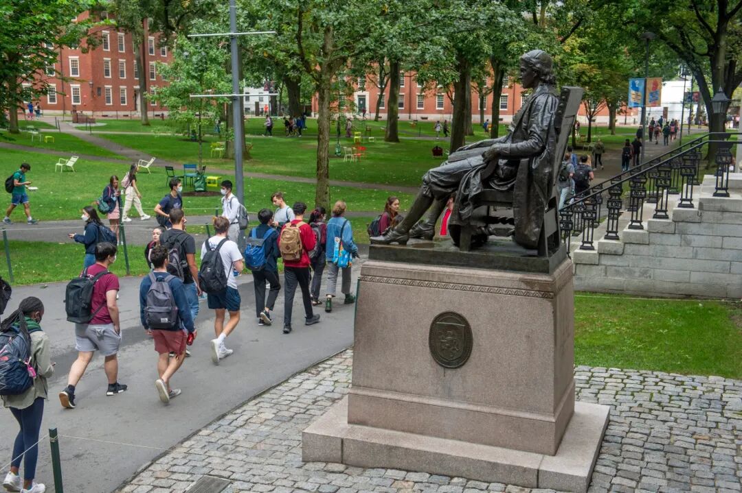 students walking across campus