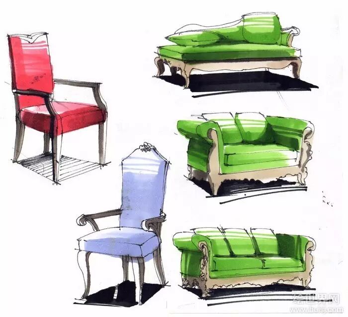 设计欣赏∣室内手绘单体表现技法作品赏