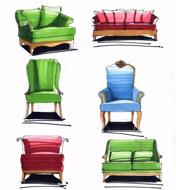 设计欣赏∣室内手绘单体表现技法作品赏