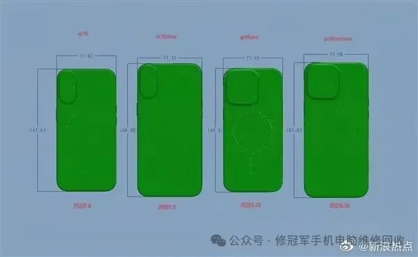 iPhone16全系尺寸曝光