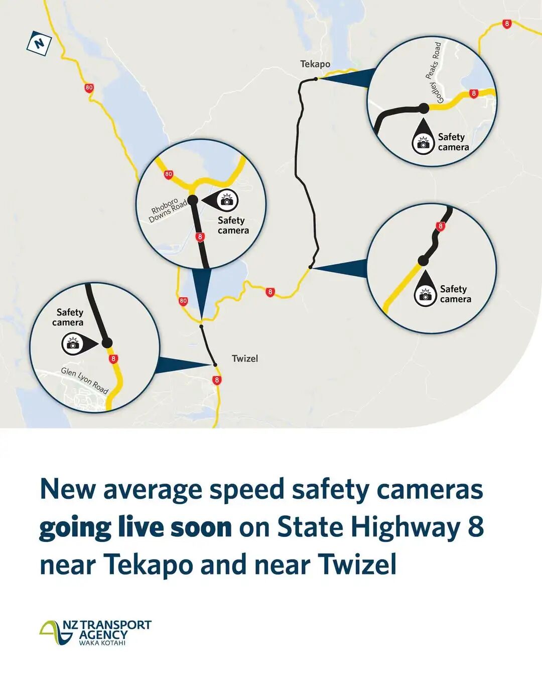 A map showing the location of the 2 sets of safety cameras described in the post.