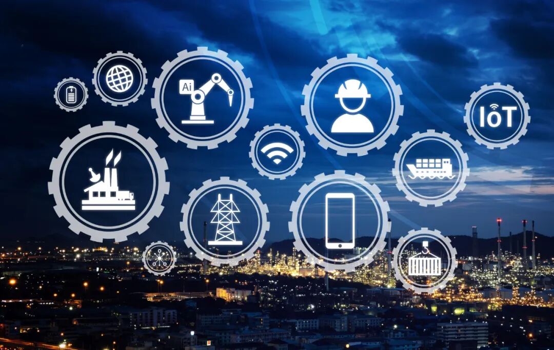 聪明的产业4.0 在早晨时间。工业与蓝天。工业图标模式.jpg