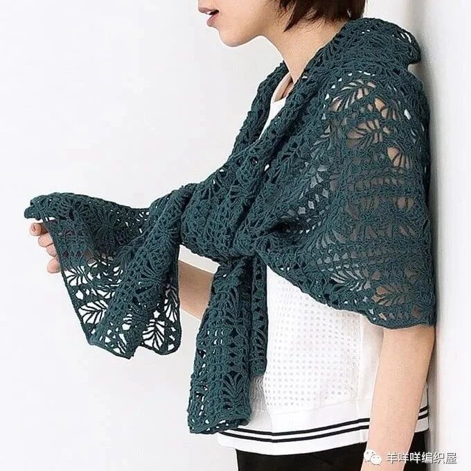 钩针长条形披肩