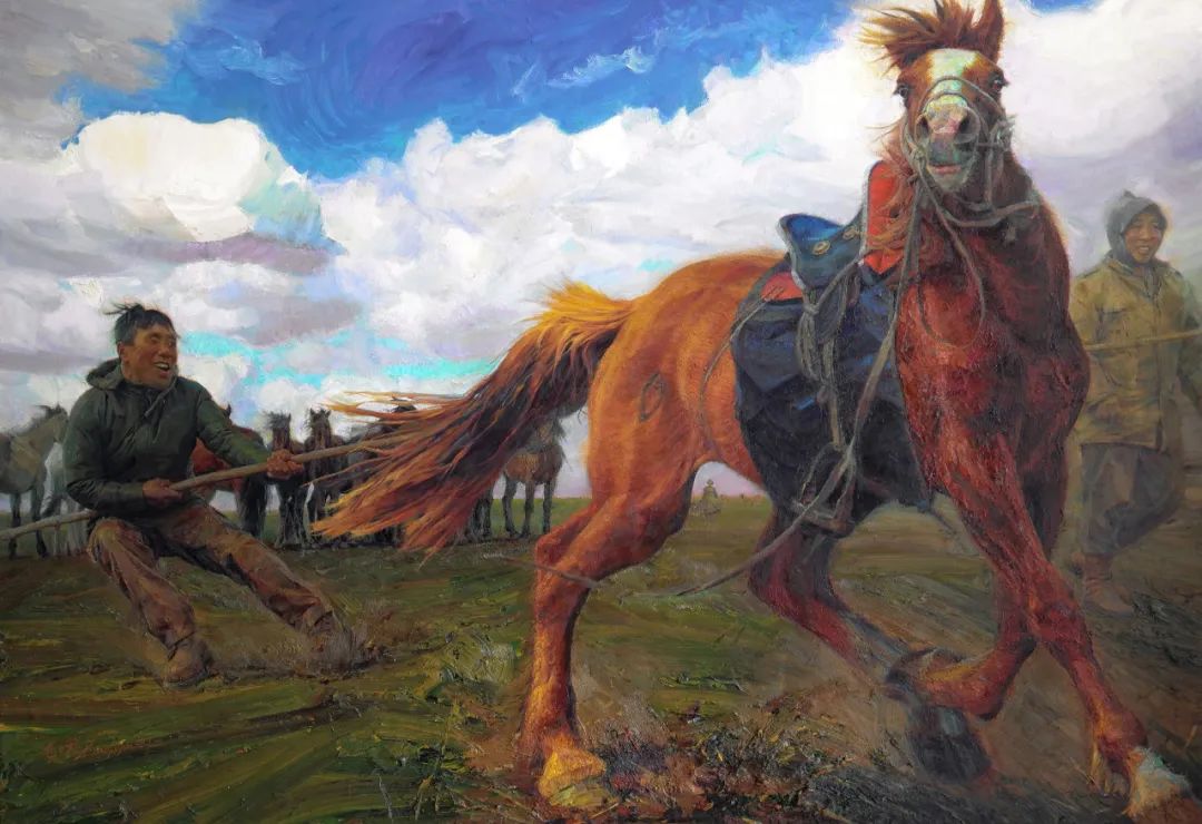 布面油画龙力游无垠的长调