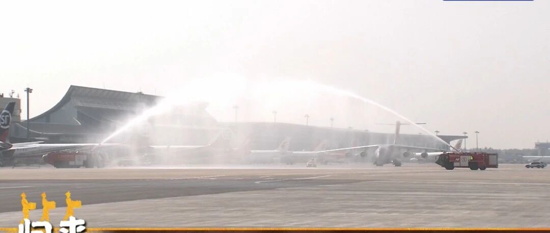 降落了！编号01，机场水门最高礼遇迎接他们回家！