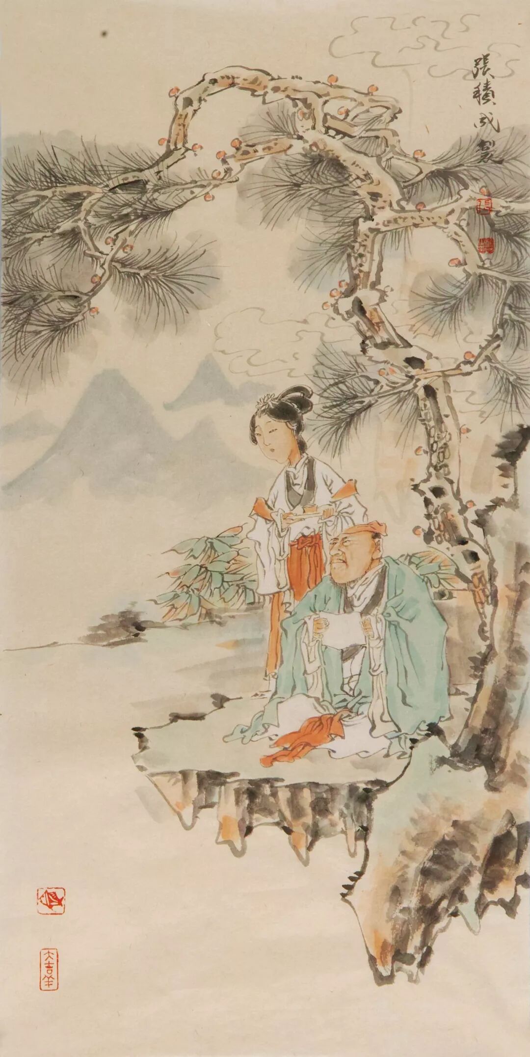 泰丰文化签约画家张积成作品他笔下的人物造型,继承传统绘画的笔墨