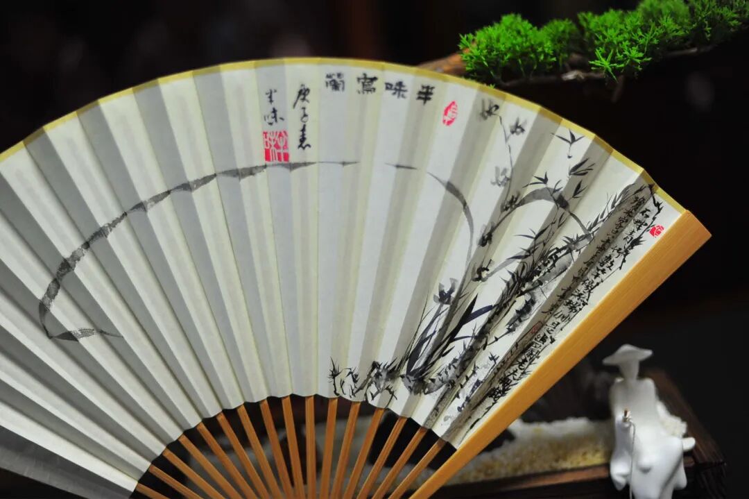 [并兰]玉竹小楷王羲之《兰亭序》并兰竹图 颜玉利书画折扇欣赏