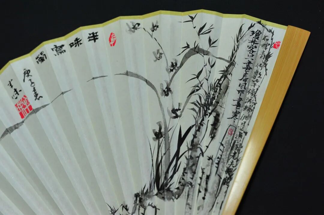 [并兰]玉竹小楷王羲之《兰亭序》并兰竹图 颜玉利书画折扇欣赏