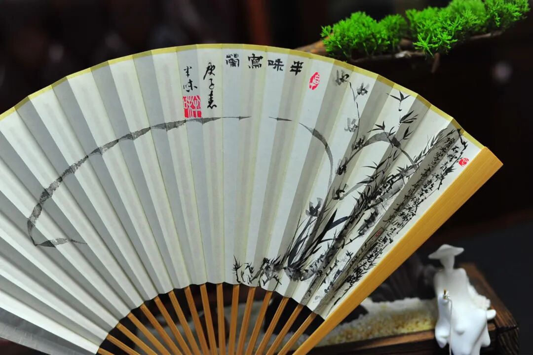 [并兰]玉竹小楷王羲之《兰亭序》并兰竹图 颜玉利书画折扇欣赏