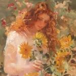 美丽女子与花，西班牙画家尼迪亚·洛萨诺作品！