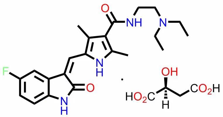 蘋果酸舒尼替尼分子結構式目前舒尼替尼膠囊國內獲批的的主要適應症