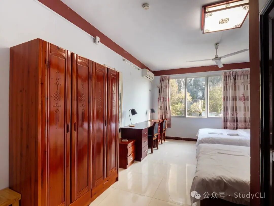 Bright private student room at the CLI Center in Guilin with natural light
