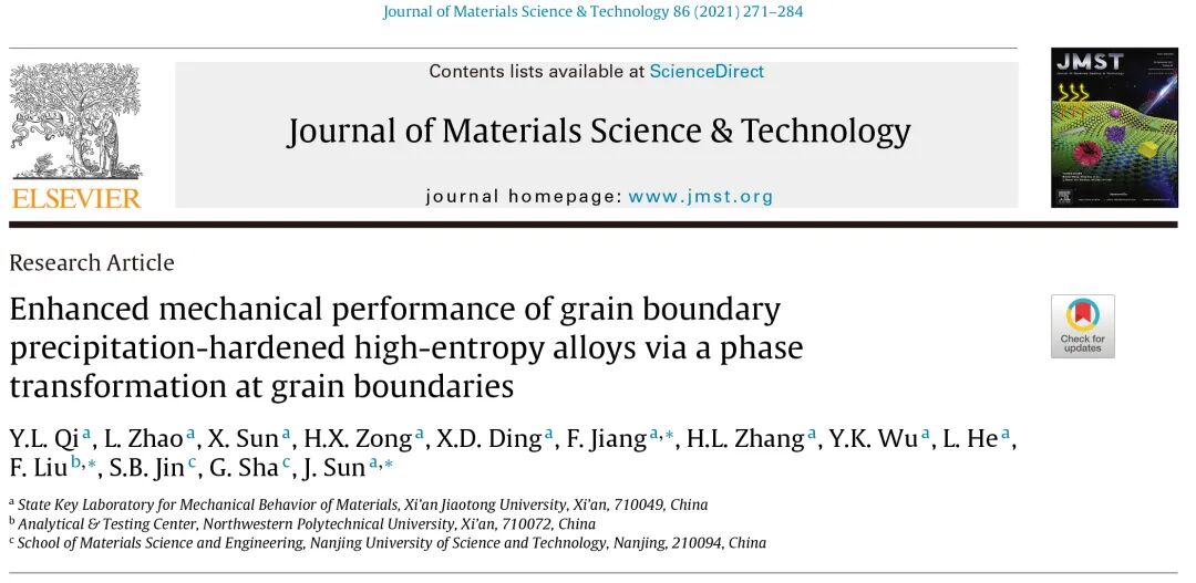 西安交大《JMST》：新的强韧化机制！晶界沉淀诱发晶界非等原子比高熵相相变的图1