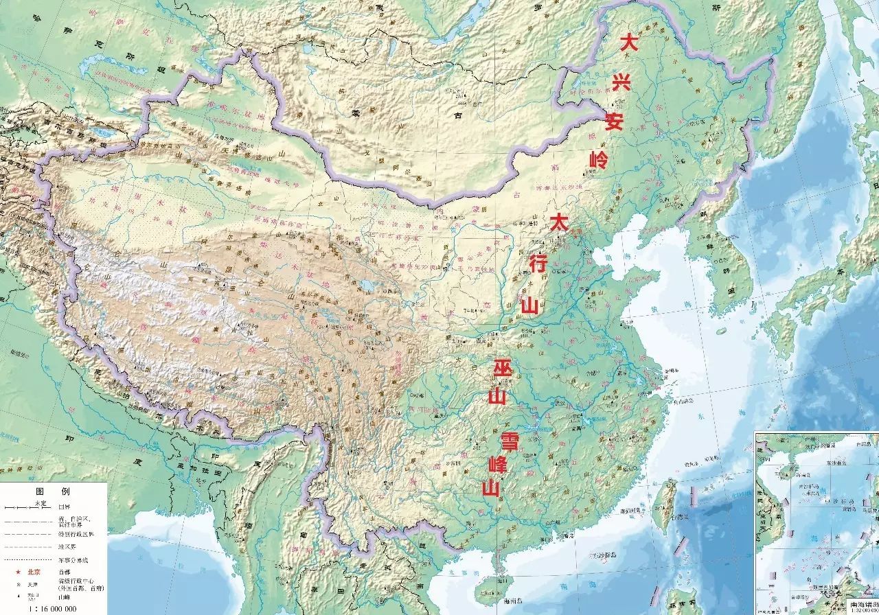 太行山等山脉则成为挥舞翅膀的龙骨 (地图源自国家测绘