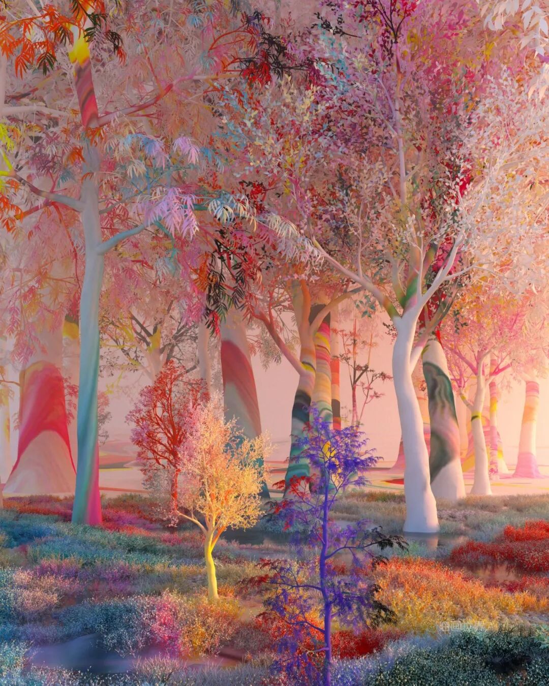 油画世界五彩斑斓的树林